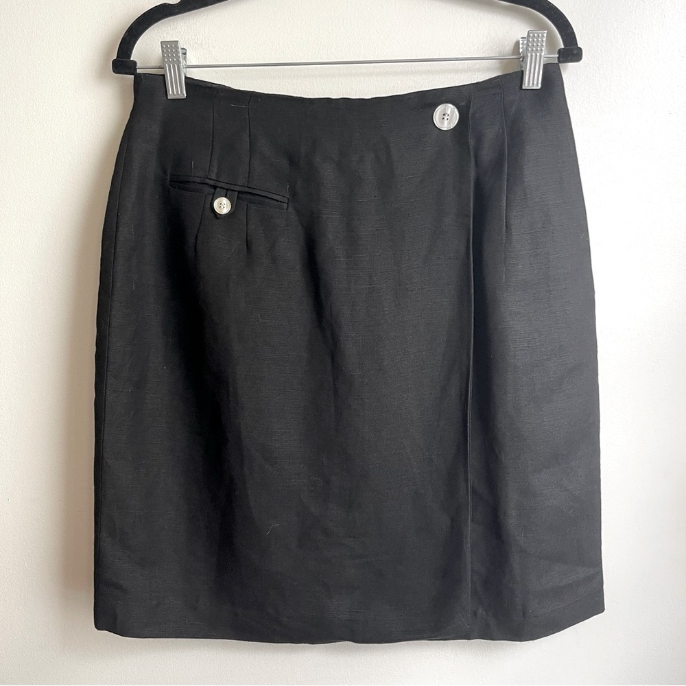 Vintage 1990s Giorgio Sant’Angelo Black Linen Knee Length Skirt 90s Size 12